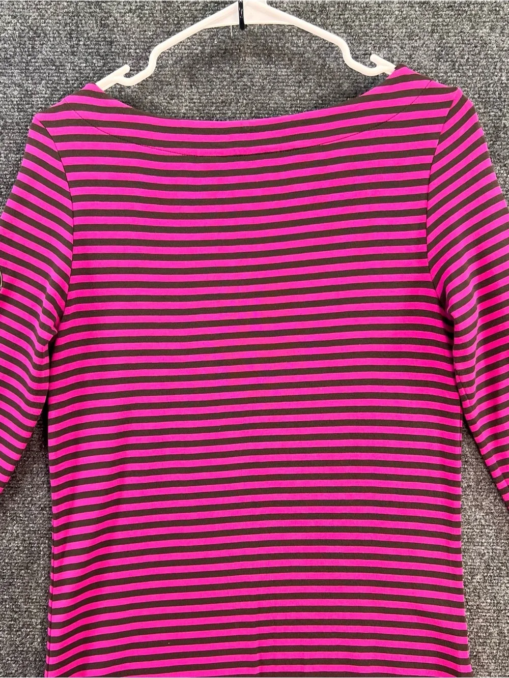 Tory Burch Boatneck Button Shoulder Dress S Pink/Brown Stripe 3/4 Sleeve Cotton